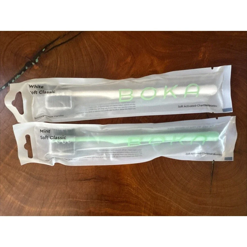 Lot of 2 BOKA Soft Classic Manual Toothbrushes Activated Charcoal Bristles NEW!